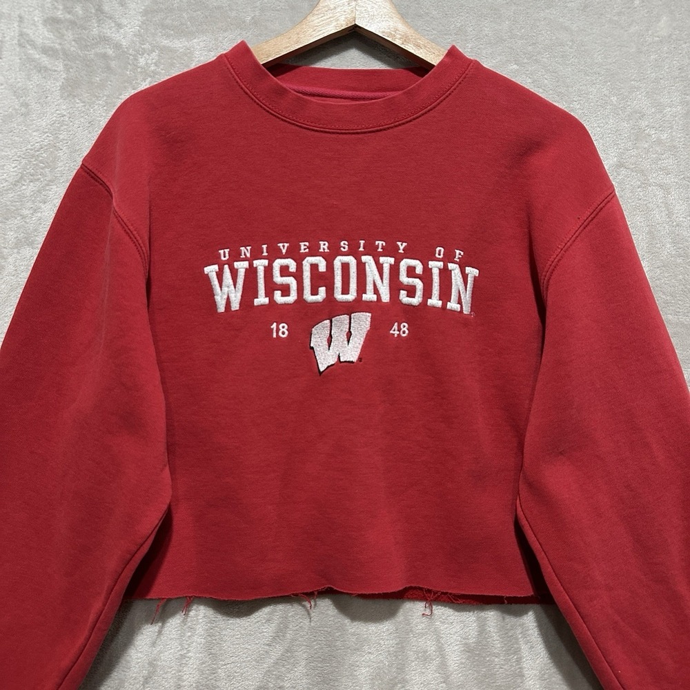 Jansport University Wisconsin Custom Sweatshirt Men's S Red Cropped Crewneck - Picture 4 of 7